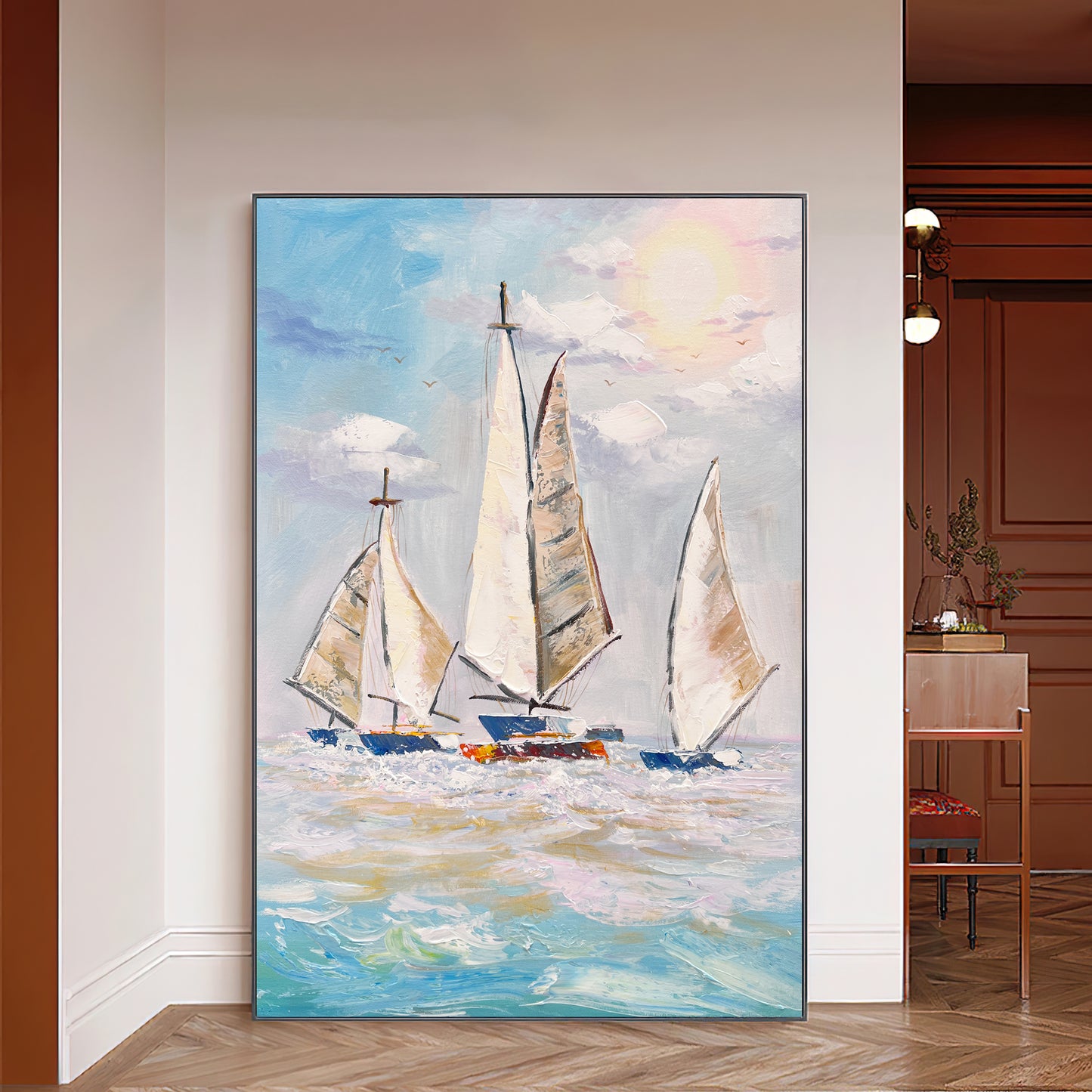 Extra Large Abstract Sailboat Oil Painting,Original NauticalPainting