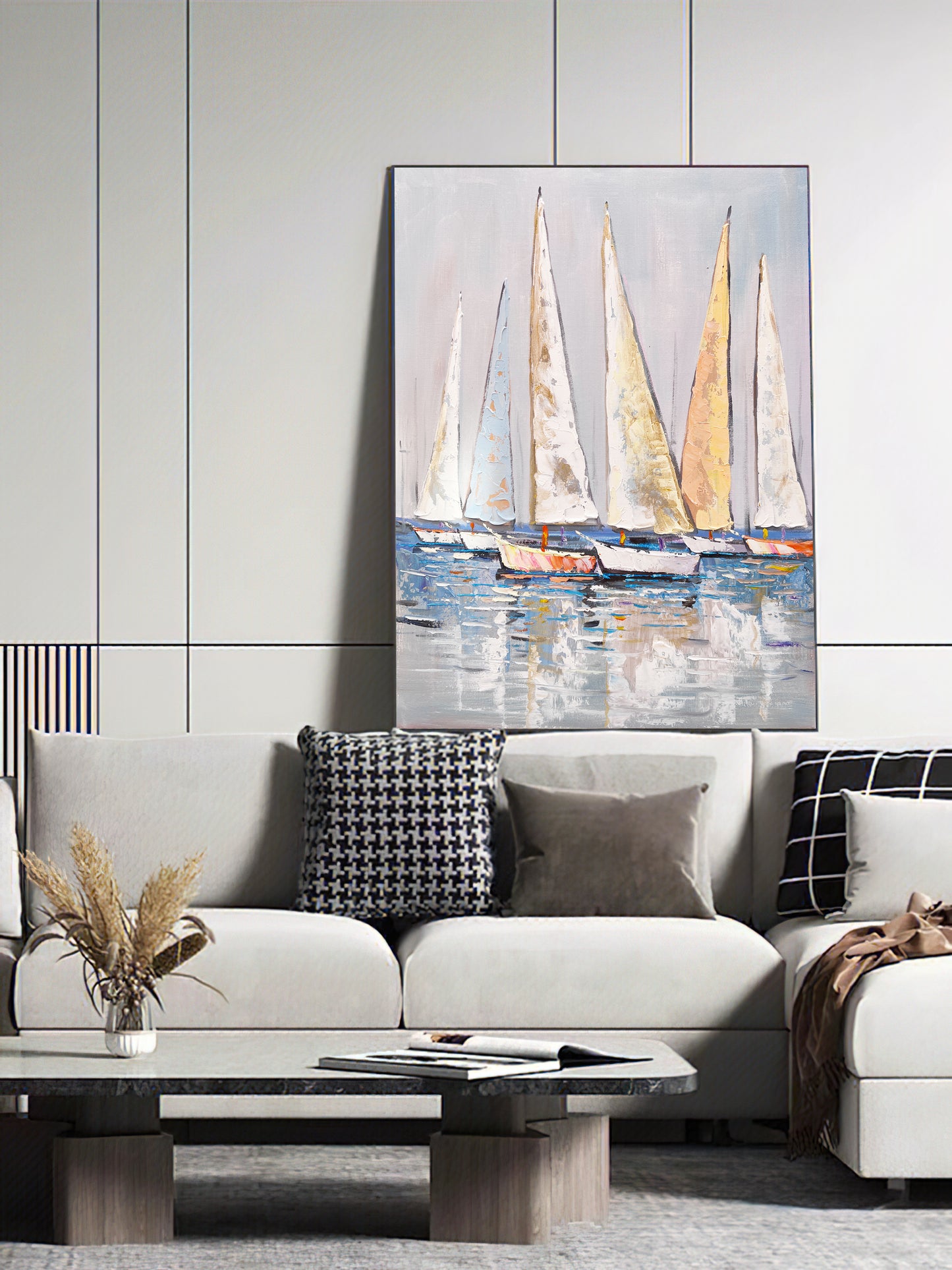 Extra Large Abstract Sailboat Oil Painting,Original NauticalPainting