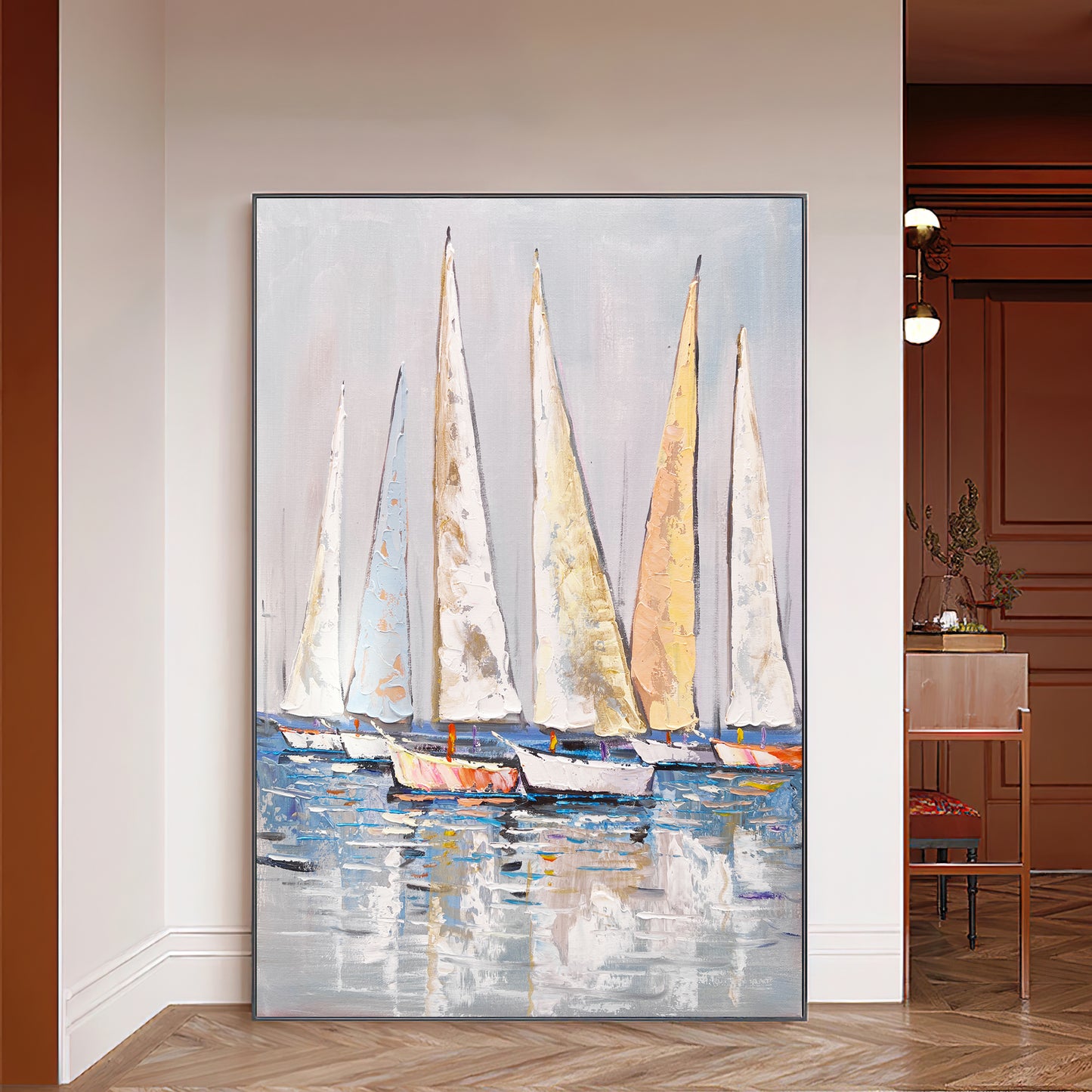 Extra Large Abstract Sailboat Oil Painting,Original NauticalPainting