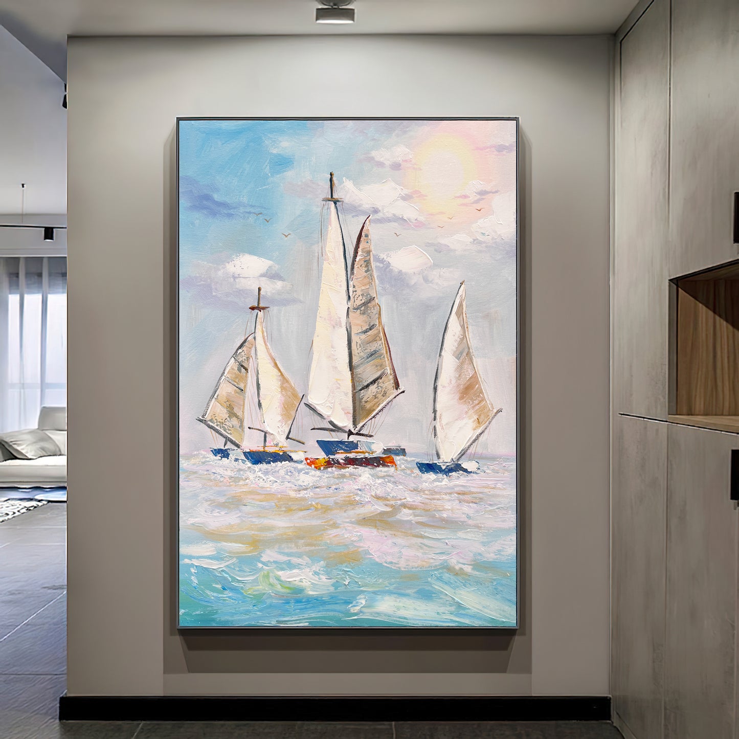 Extra Large Abstract Sailboat Oil Painting,Original NauticalPainting