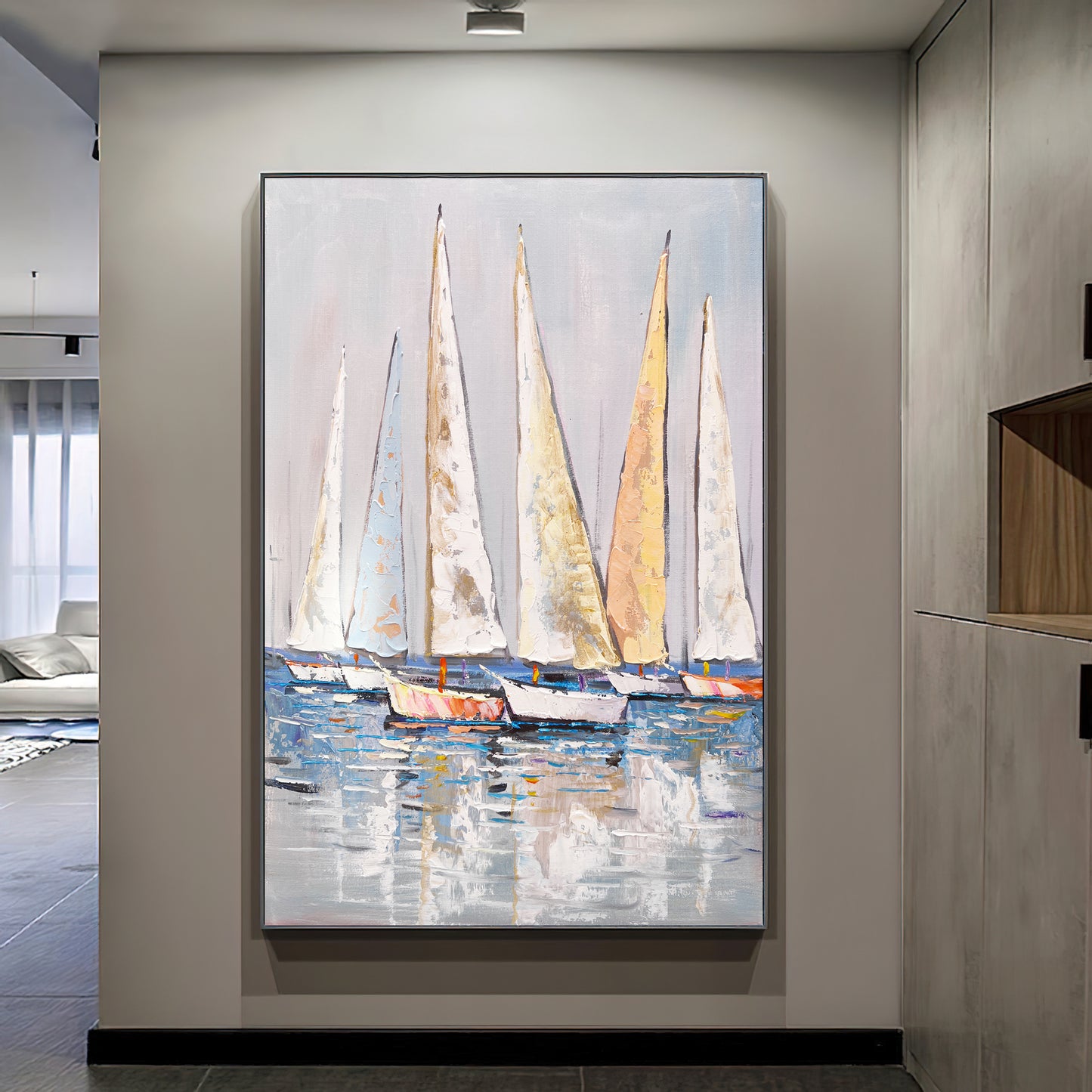 Extra Large Abstract Sailboat Oil Painting,Original NauticalPainting