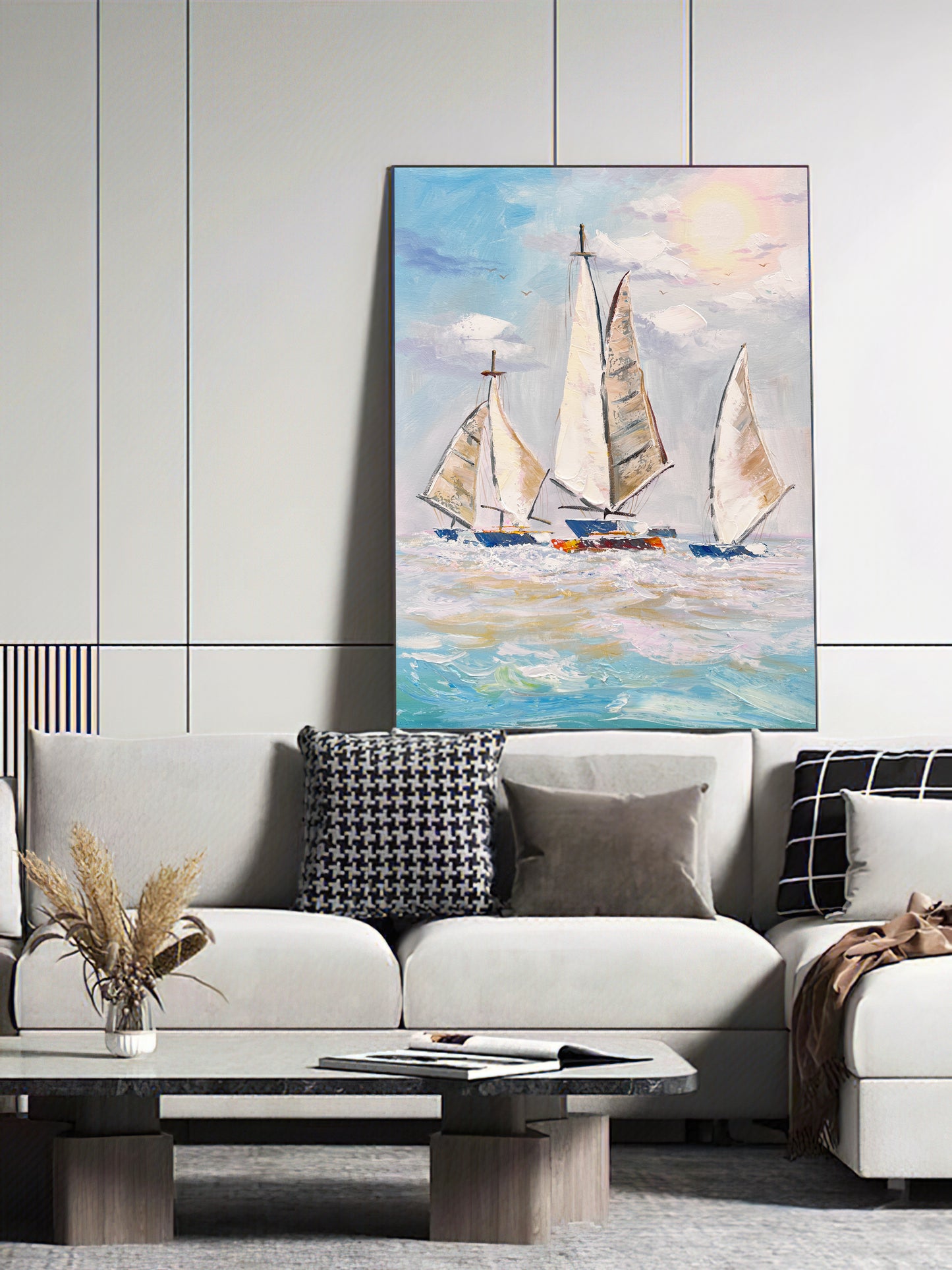 Extra Large Abstract Sailboat Oil Painting,Original NauticalPainting