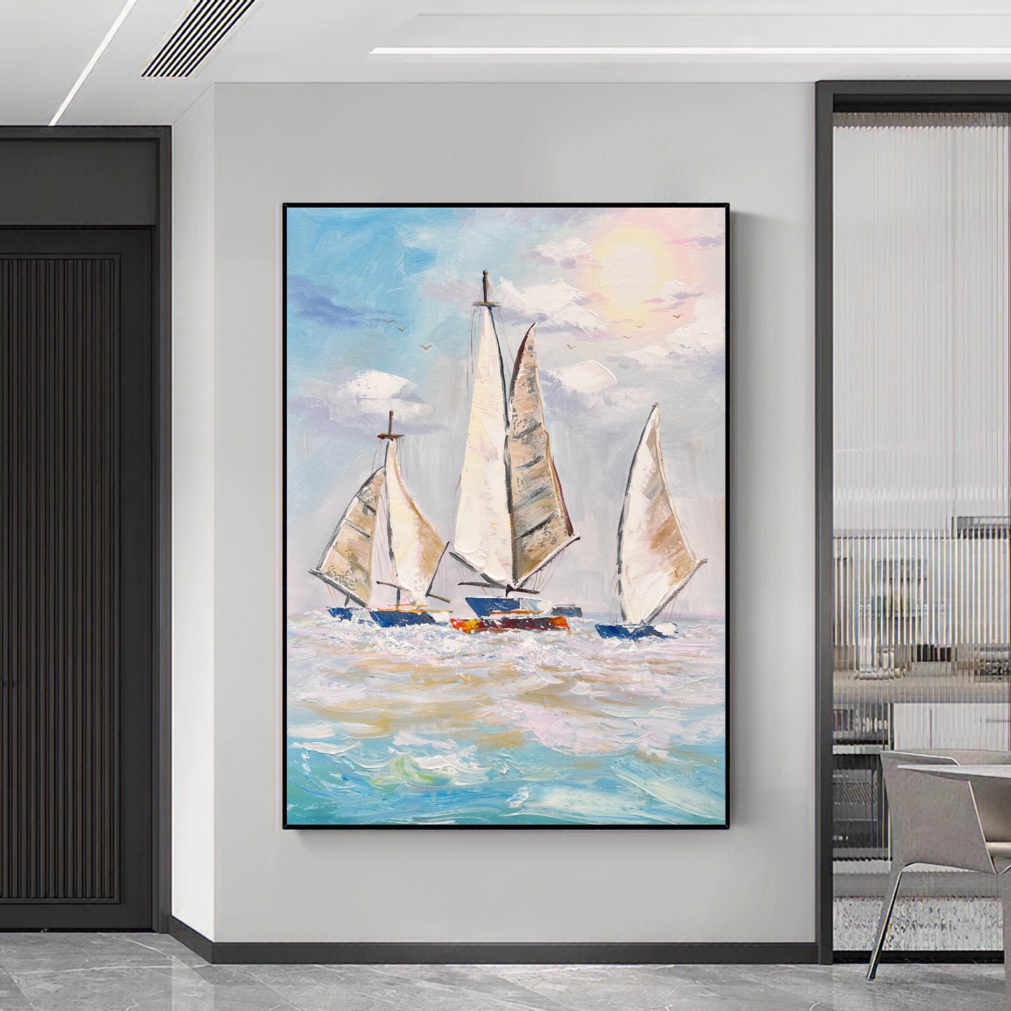 Extra Large Abstract Sailboat Oil Painting,Original NauticalPainting