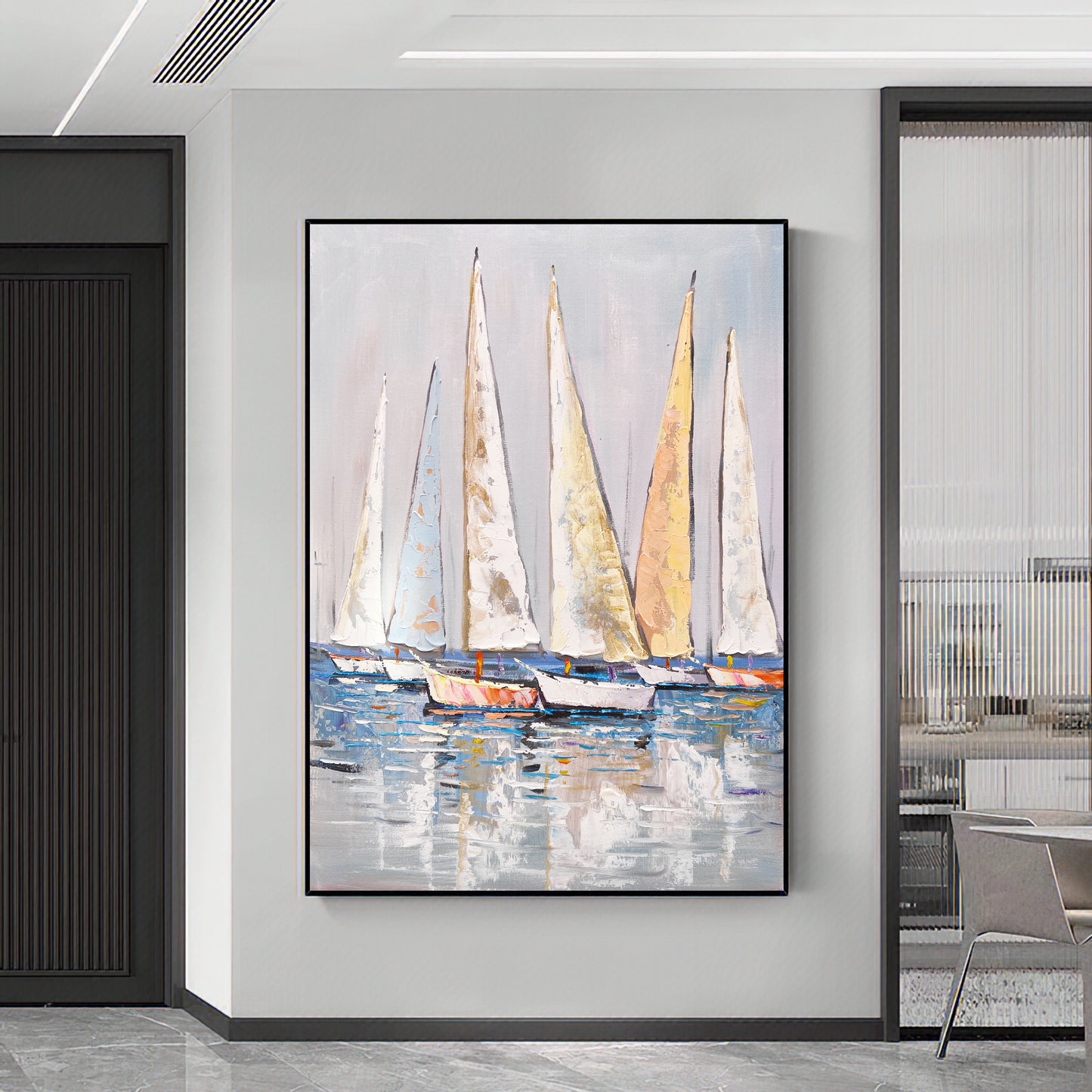 Extra Large Abstract Sailboat Oil Painting,Original NauticalPainting