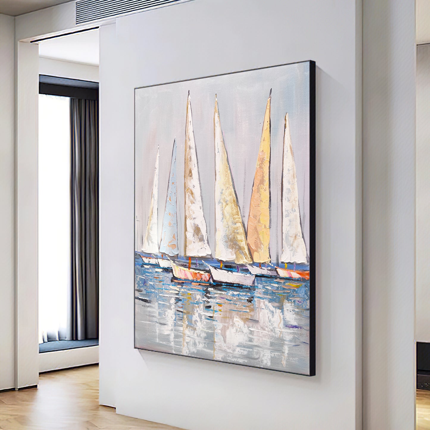 Extra Large Abstract Sailboat Oil Painting,Original NauticalPainting