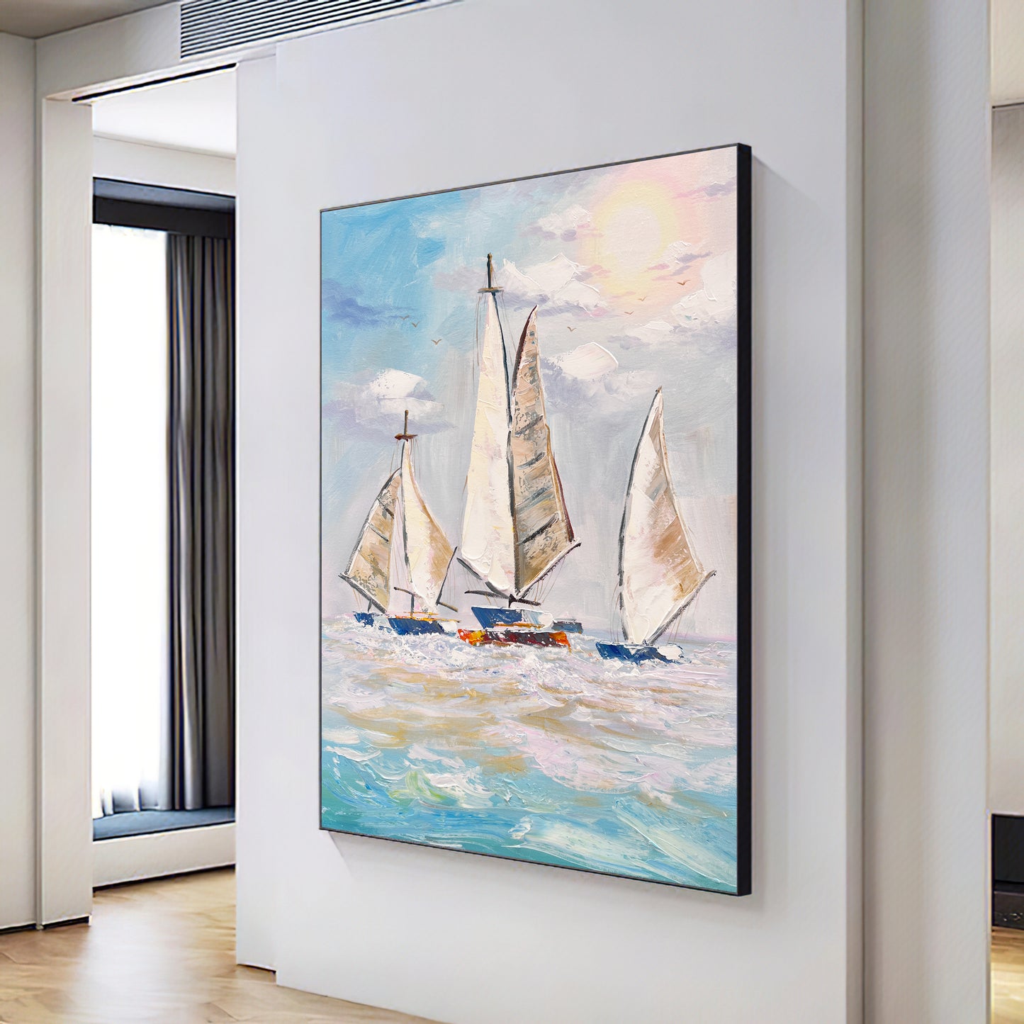 Extra Large Abstract Sailboat Oil Painting,Original NauticalPainting