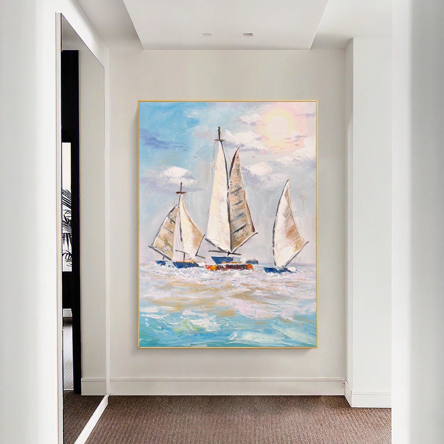 Extra Large Abstract Sailboat Oil Painting,Original NauticalPainting