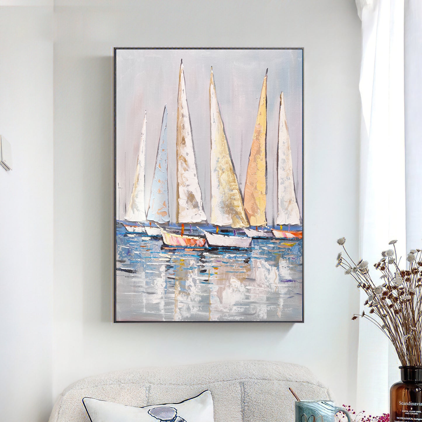 Extra Large Abstract Sailboat Oil Painting,Original NauticalPainting