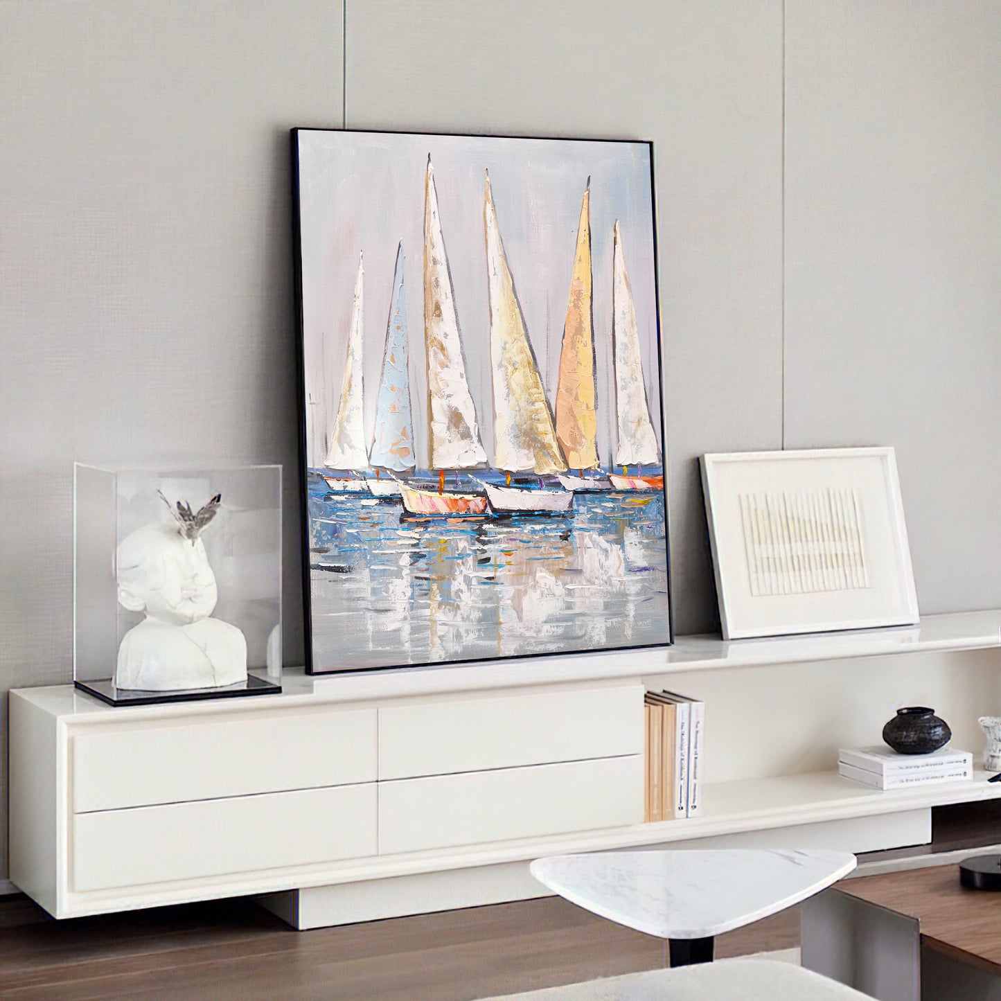 Extra Large Abstract Sailboat Oil Painting,Original NauticalPainting