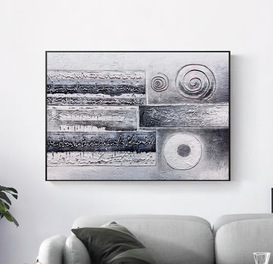 Large Black and White Abstract Painting,White Texture Painting,  Minimalist Abstract Art