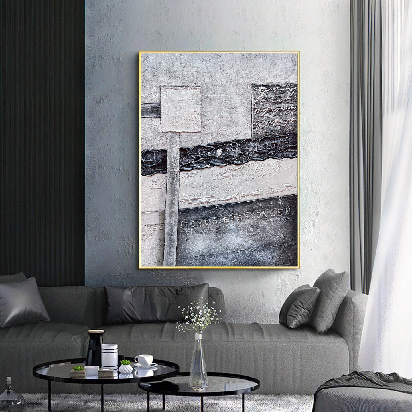 Large Black and White Abstract Painting,White Texture Painting,  Minimalist Abstract Art