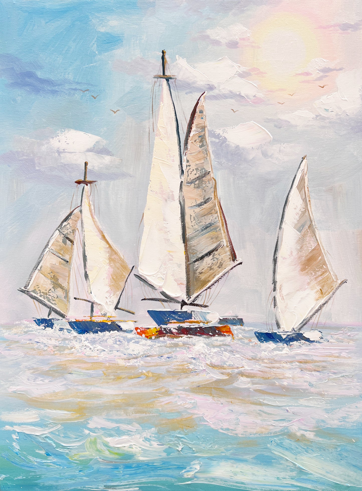 Extra Large Abstract Sailboat Oil Painting,Original NauticalPainting