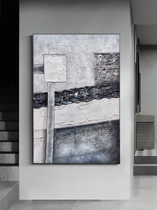 Large Black and White Abstract Painting,White Texture Painting,  Minimalist Abstract Art