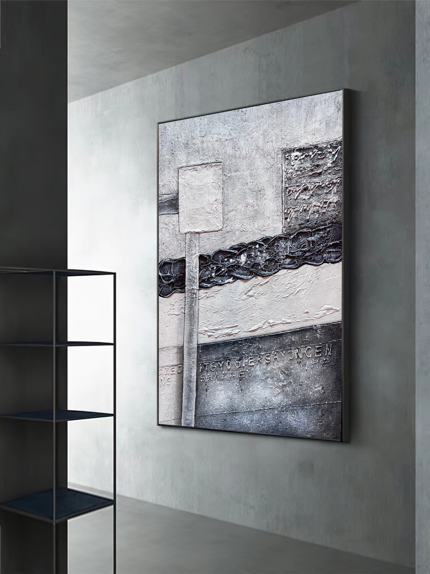 Large Black and White Abstract Painting,White Texture Painting,  Minimalist Abstract Art