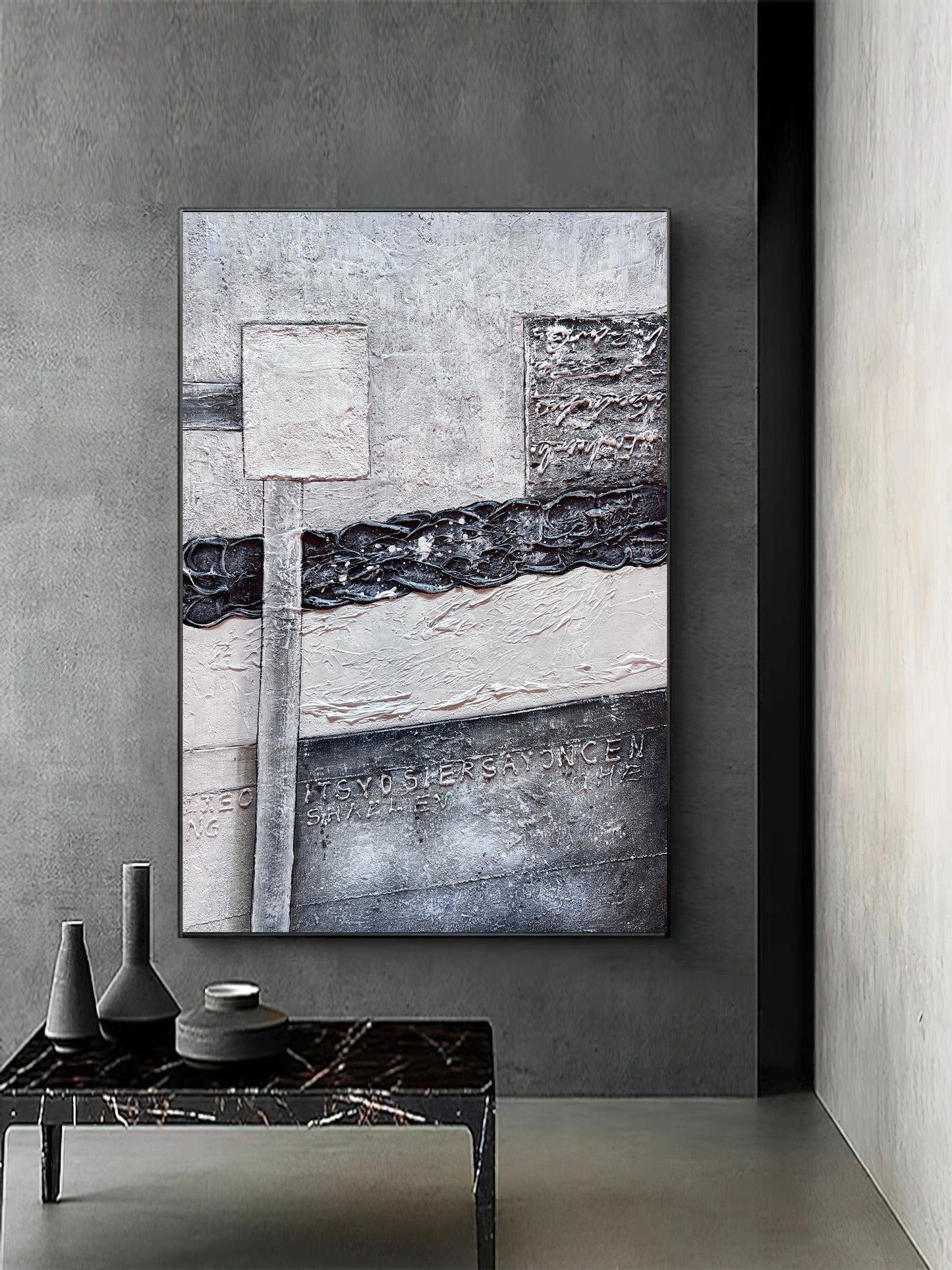 Large Black and White Abstract Painting,White Texture Painting,  Minimalist Abstract Art