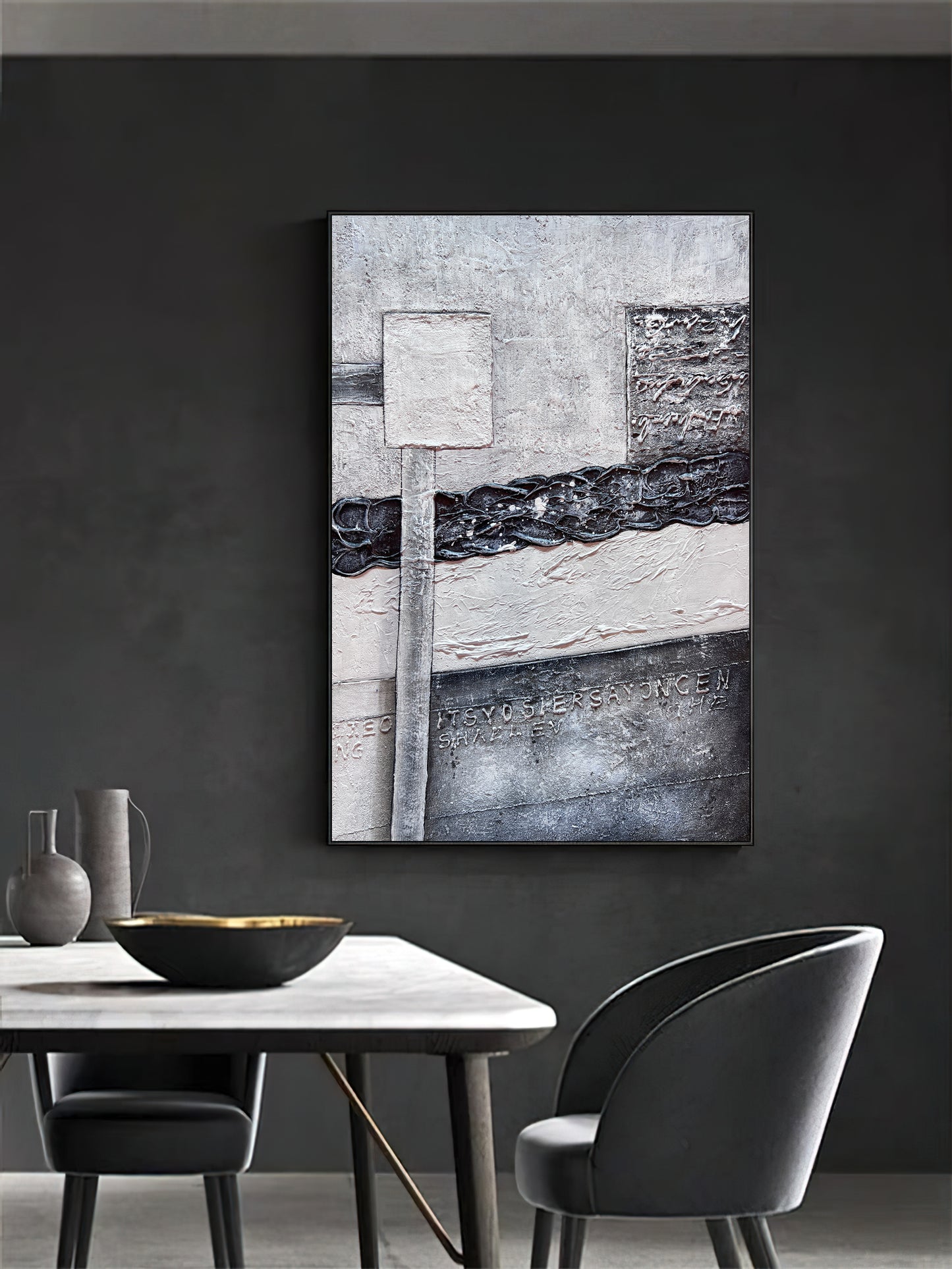 Large Black and White Abstract Painting,White Texture Painting,  Minimalist Abstract Art