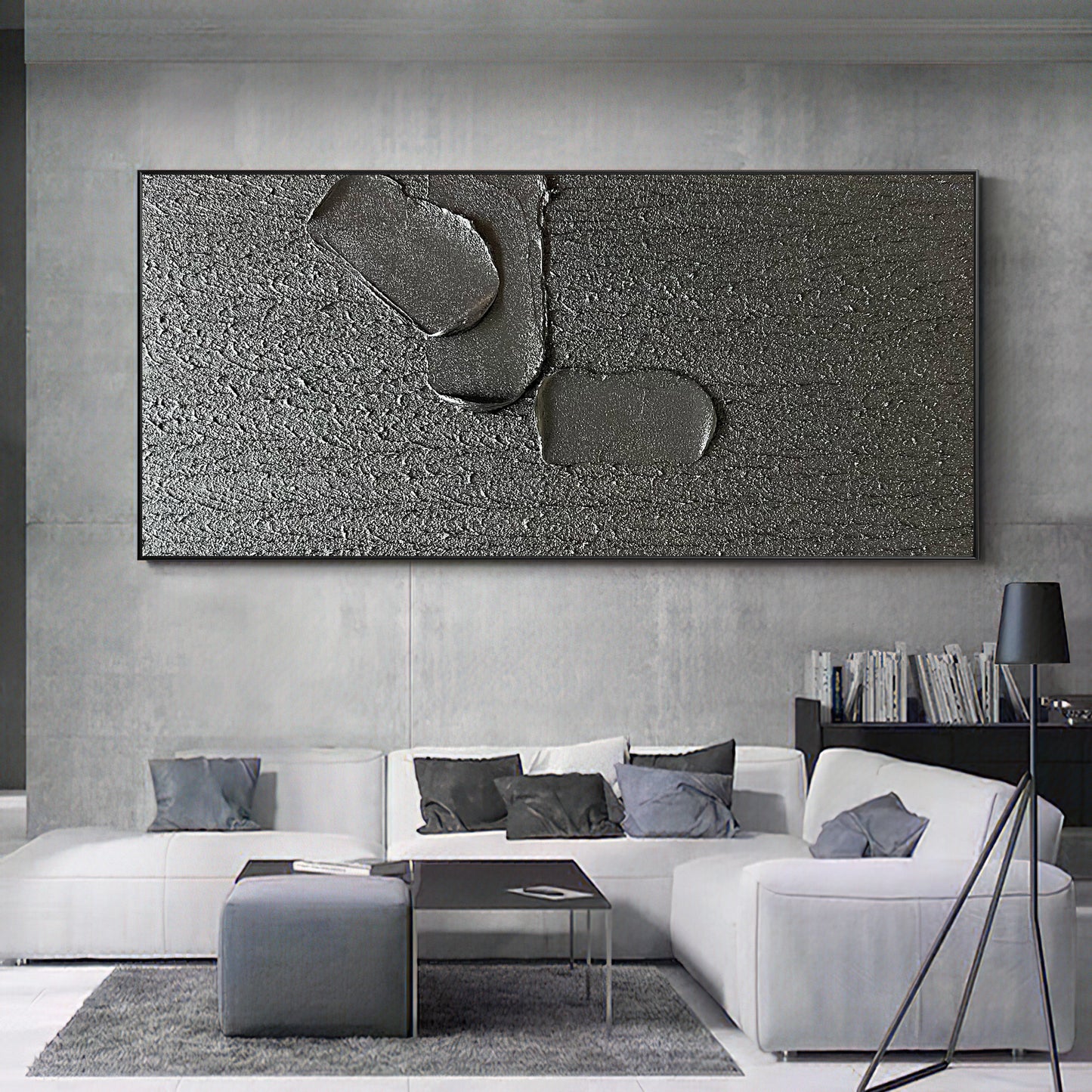 Large Black Abstract Painting,  Black wall art, Black wall decor, Black 3D Minimalist Painting