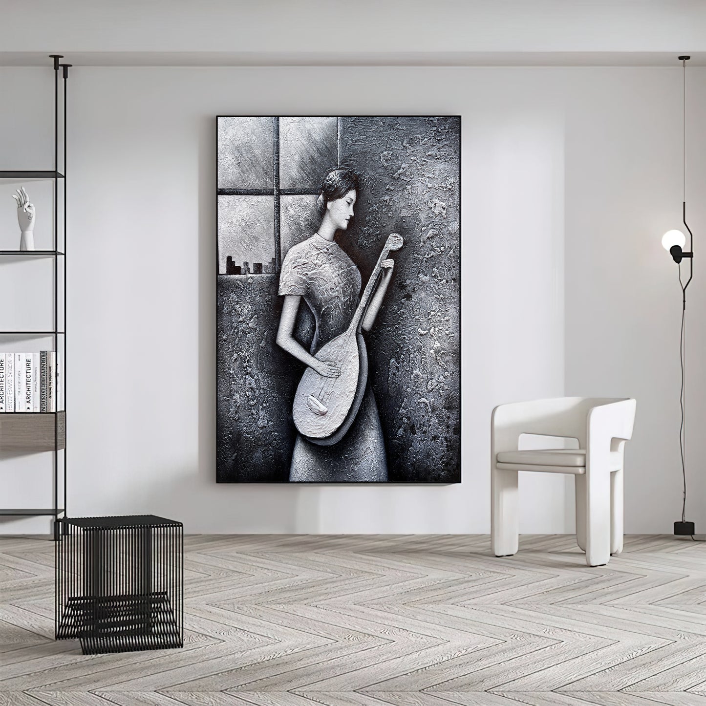 Large Black and White Abstract Painting,White Texture Painting,  Minimalist Abstract Art