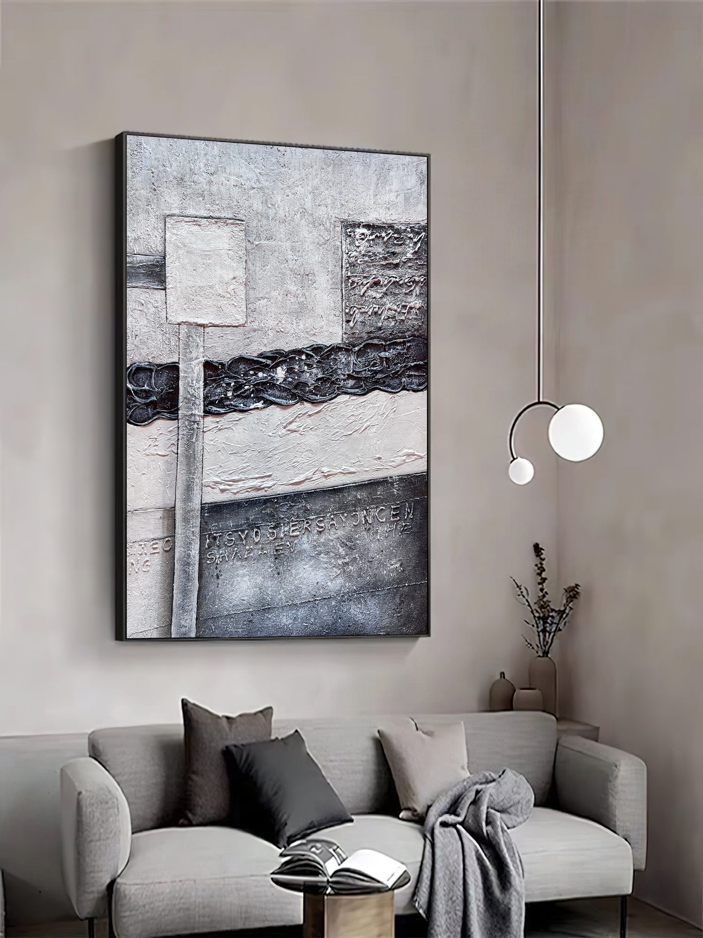 Large Black and White Abstract Painting,White Texture Painting,  Minimalist Abstract Art