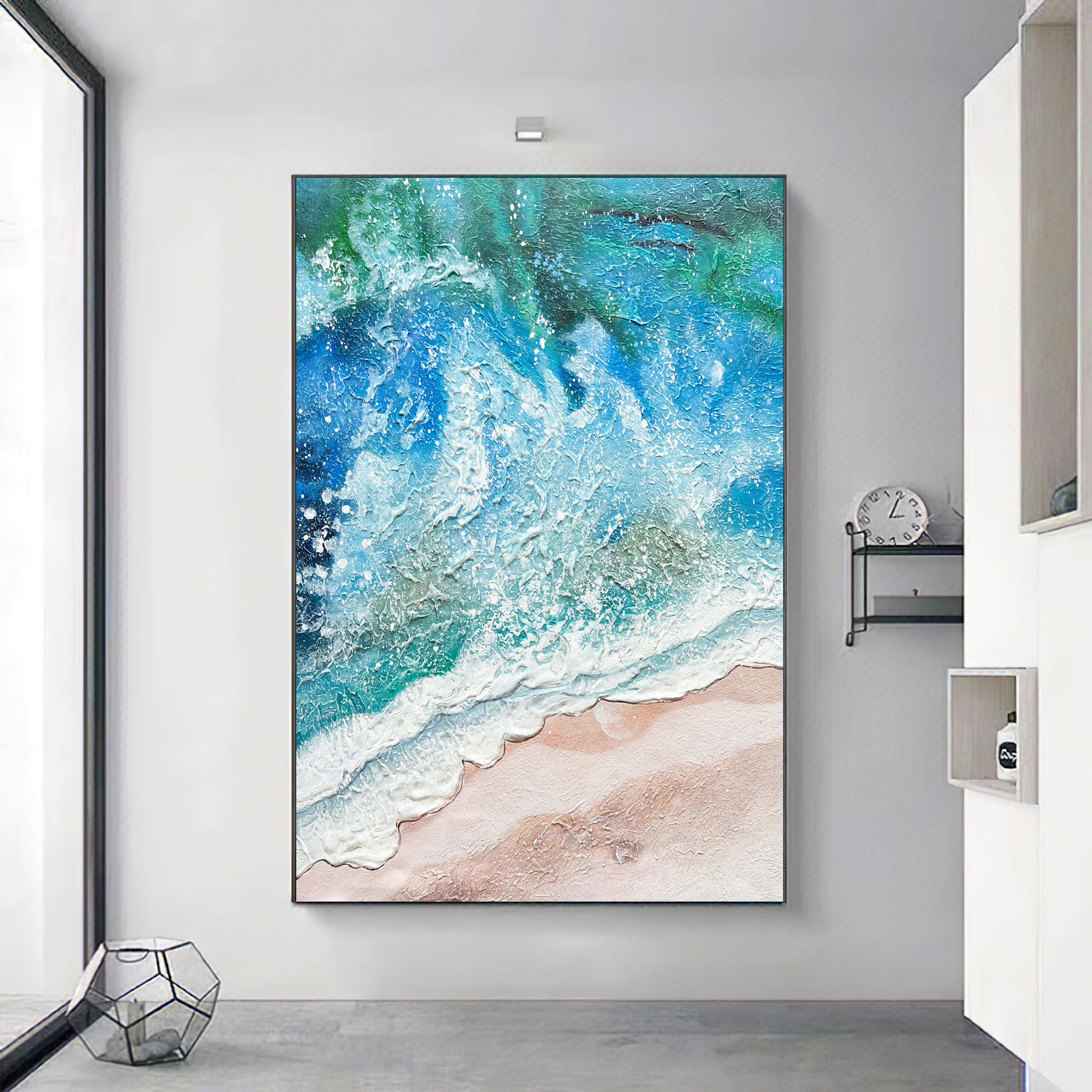 Large Ocean Abstract Painting,Beach Canvas Art,Ocean Art,Living