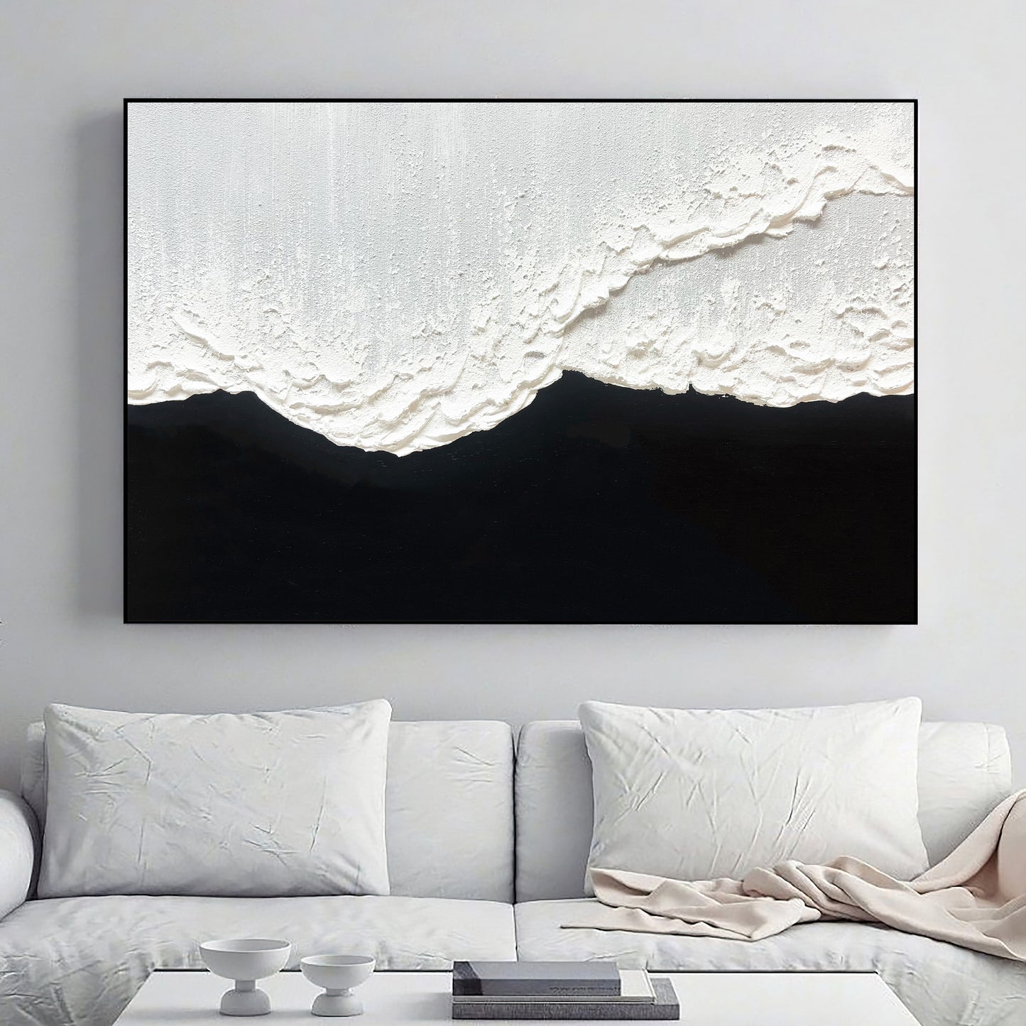 Large Original Black and white abstract Art Black white Minimalist Painting