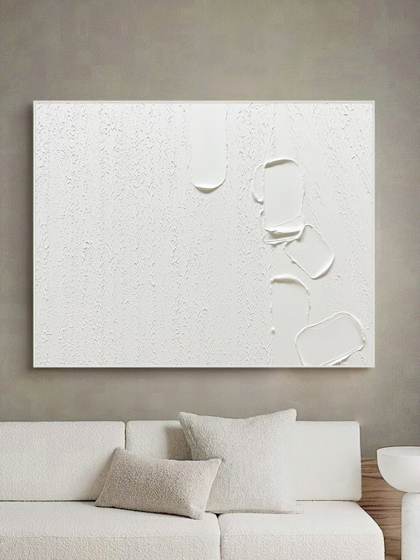 Large White Textured Canvas Painting,white Textured Wall Art