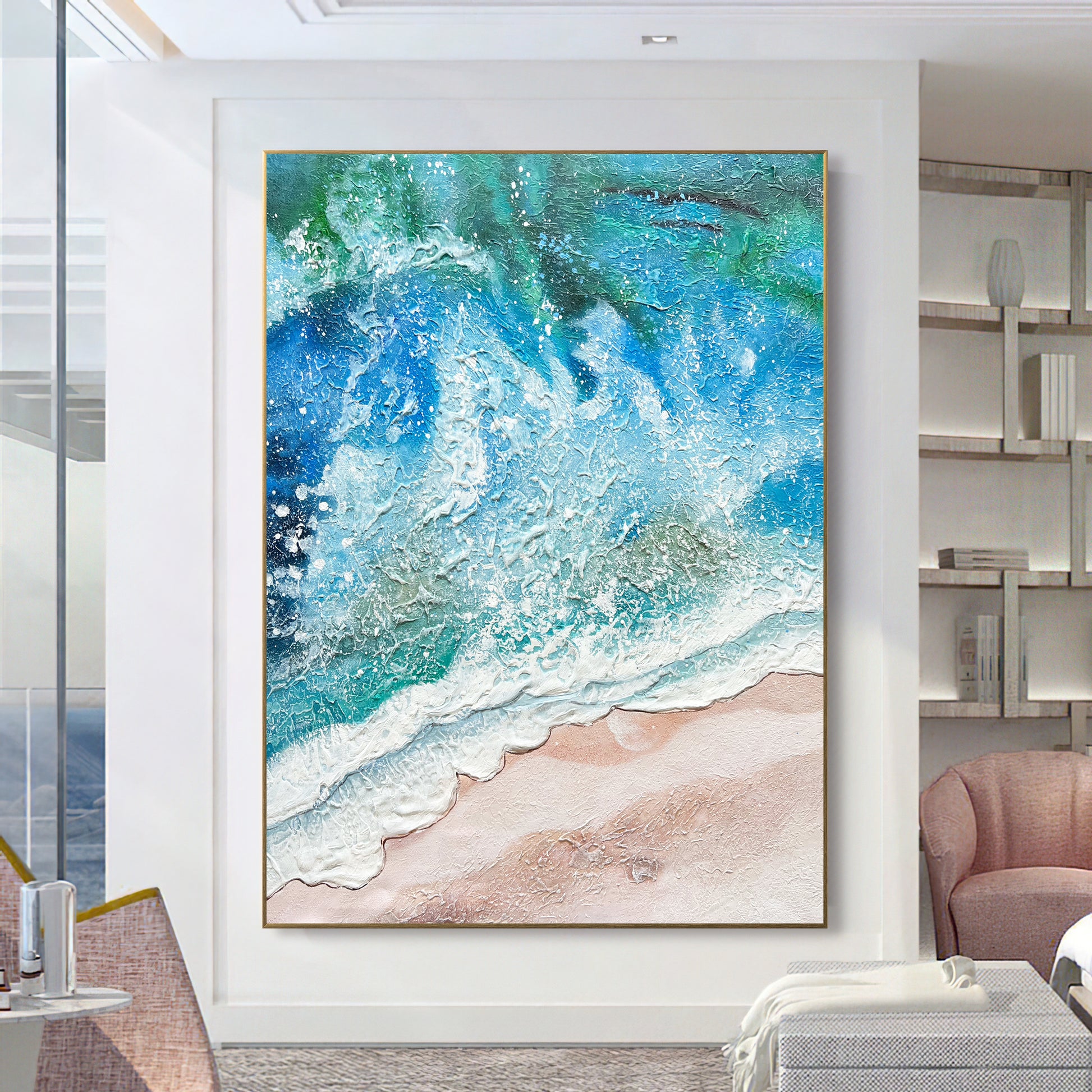 Large Original Colorful Painting on Canvas Abstract Waves Wall Art Hea