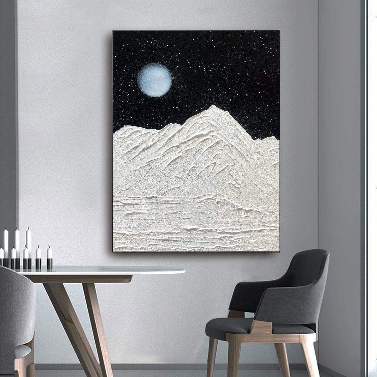 Abstract Starry Sky Oil Painting ,Full Moon Black 3D textured wall art , Living Room Decor