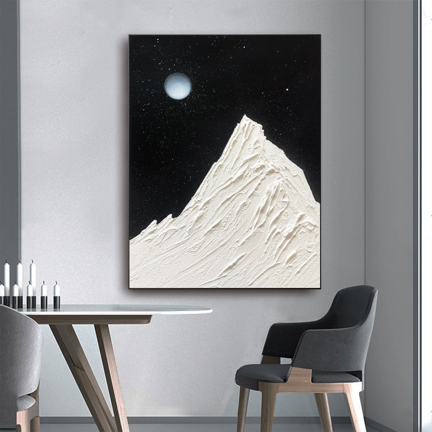 Abstract Starry Sky Oil Painting ,Full Moon Black 3D textured wall art , Living Room Decor