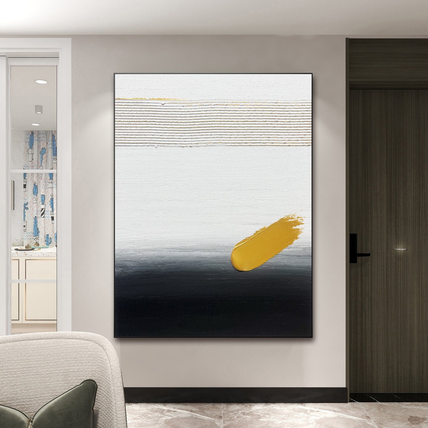 Large Original Gold and black abstract Art Gold white Minimalist Painting