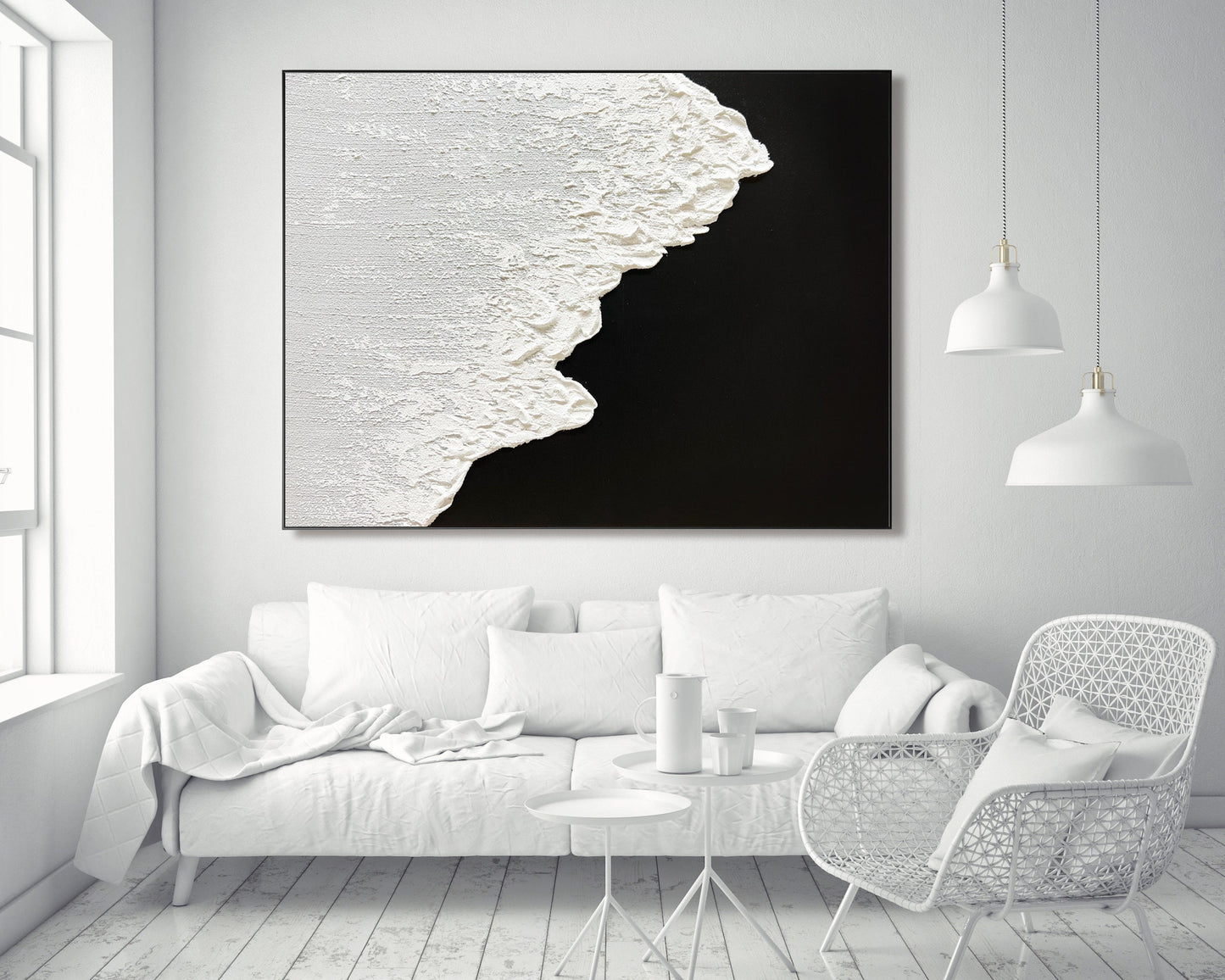 Large Original Black and white abstract Art Black white Minimalist Painting