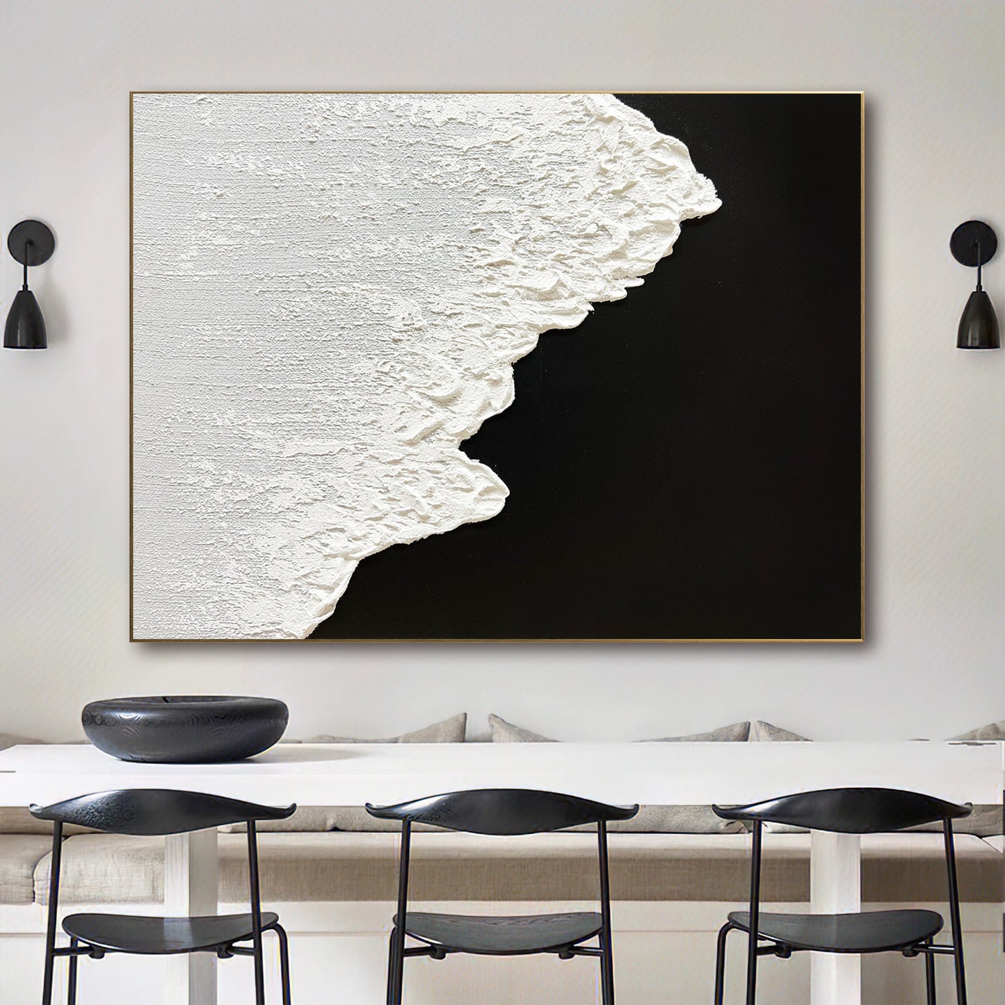 Large Original Black and white abstract Art Black white Minimalist Painting