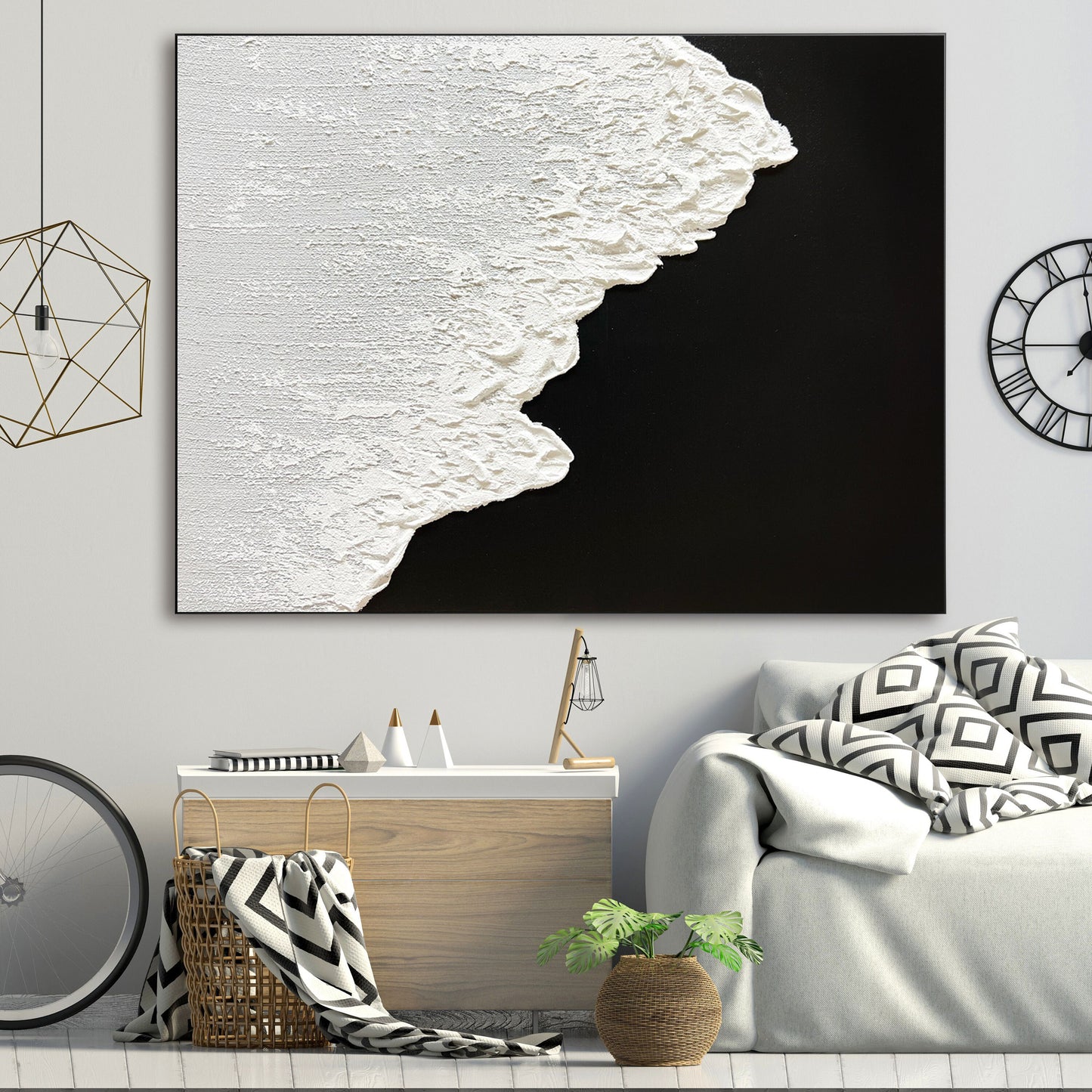 Large Original Black and white abstract Art Black white Minimalist Painting