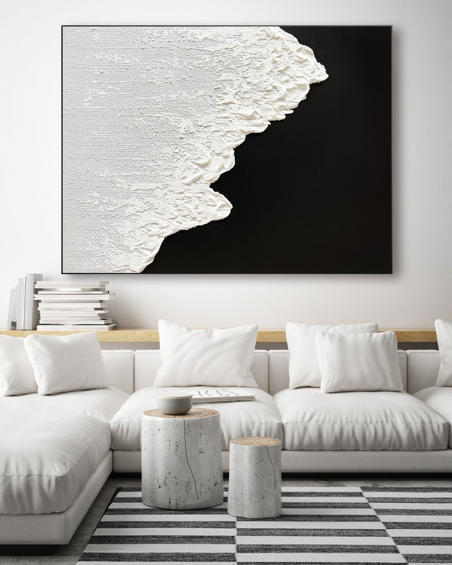 Large Original Black and white abstract Art Black white Minimalist Painting