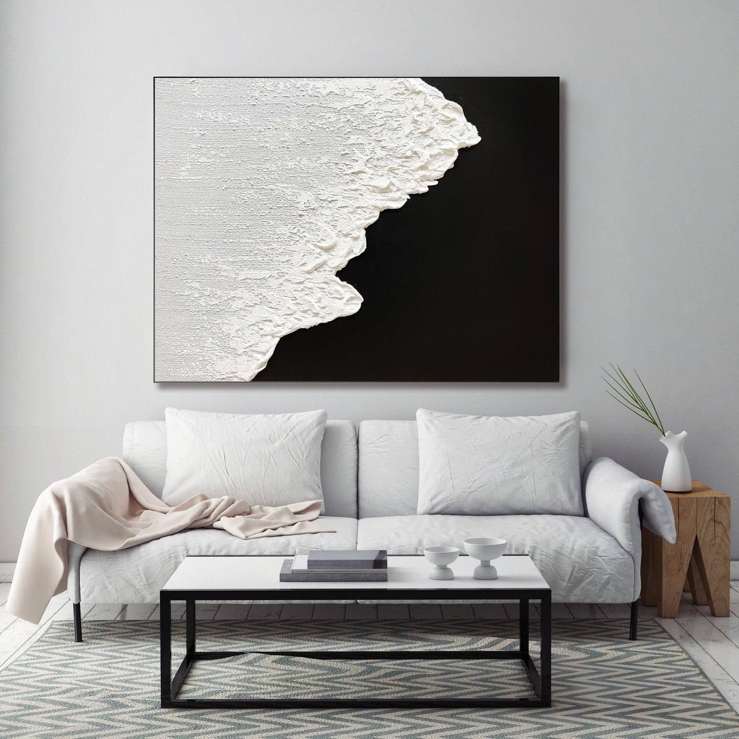 Large Original Black and white abstract Art Black white Minimalist Painting